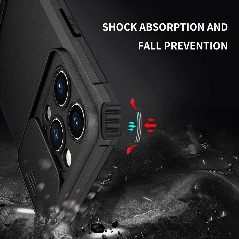 For iPhone 14 Pro Max 6.7 inch Slide Camera Protection Cell Phone Shell Kickstand PC + TPU Hybrid Cover Phone Case - Black - 4