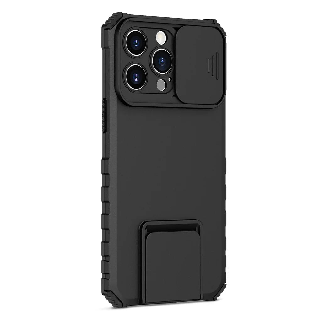 For iPhone 14 Pro Max 6.7 inch Slide Camera Protection Cell Phone Shell Kickstand PC + TPU Hybrid Cover Phone Case - Black - 7
