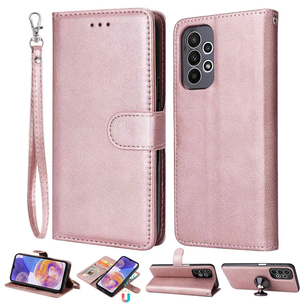 For Samsung Galaxy A23 5G (Global Version) / 4G KT Leather Series-3 Detachable Phone Case PU Leather Stand Wallet Folio Flip Cover with Strap - Rose Gold - 1