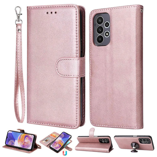 For Samsung Galaxy A23 5G (Global Version) / 4G KT Leather Series-3 Detachable Phone Case PU Leather Stand Wallet Folio Flip Cover with Strap - Rose Gold - 1