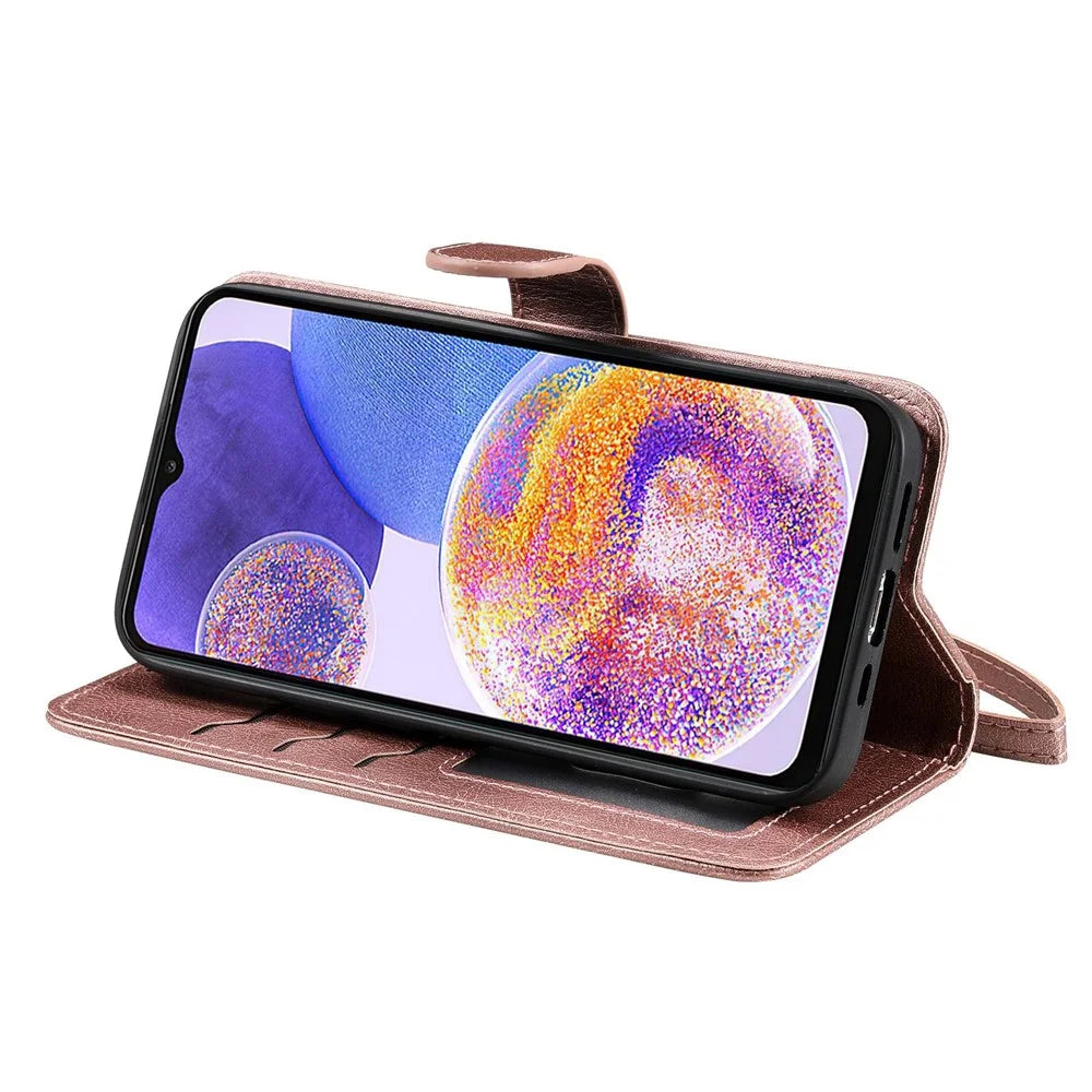 For Samsung Galaxy A23 5G (Global Version) / 4G KT Leather Series-3 Detachable Phone Case PU Leather Stand Wallet Folio Flip Cover with Strap - Rose Gold - 2
