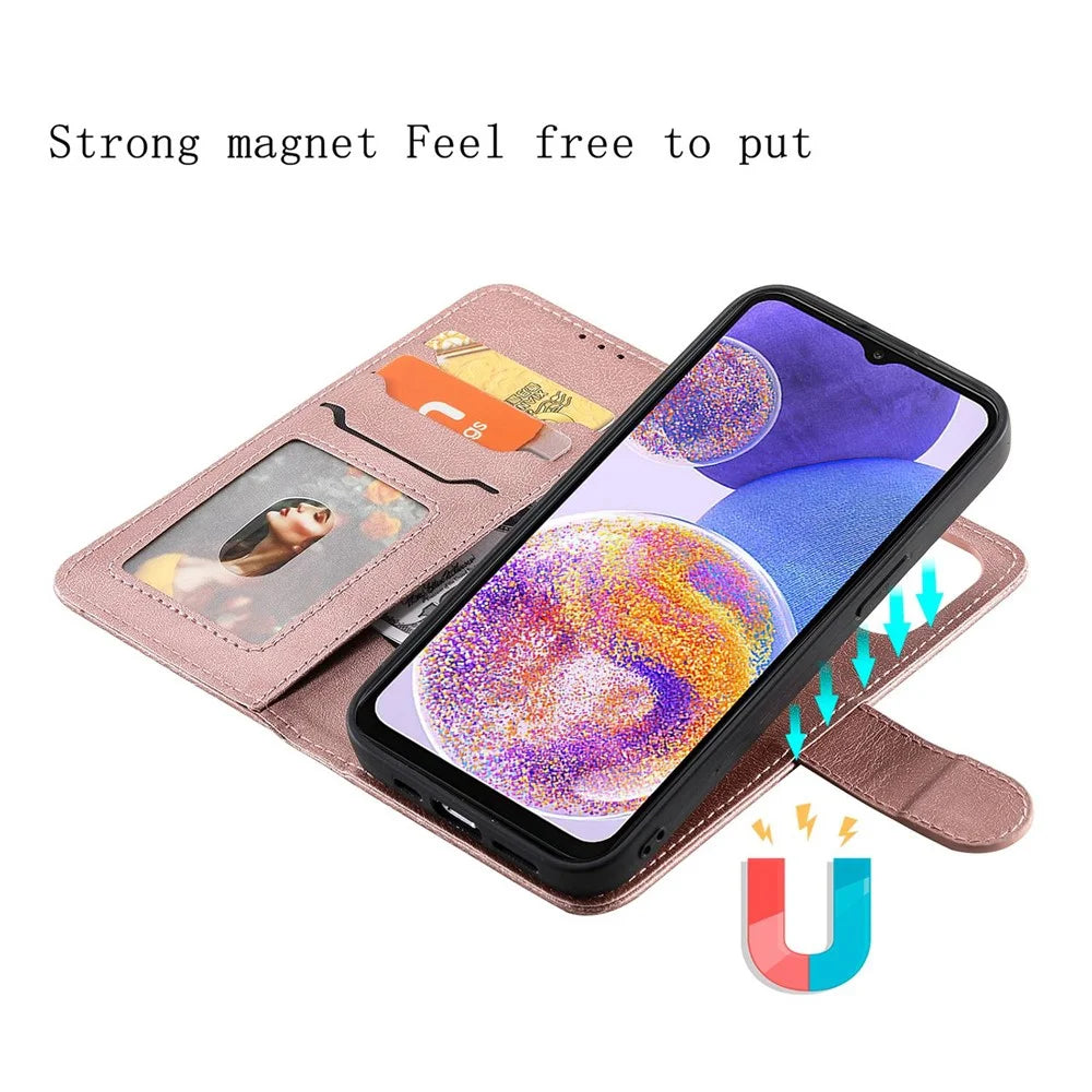 For Samsung Galaxy A23 5G (Global Version) / 4G KT Leather Series-3 Detachable Phone Case PU Leather Stand Wallet Folio Flip Cover with Strap - Rose Gold - 3