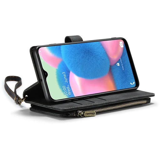 For Samsung Galaxy A30s / A50s / A50 Phone Cases with Strap CASEME C30 Zipper Multiple Card Holder PU Leather Cover - Black - 2
