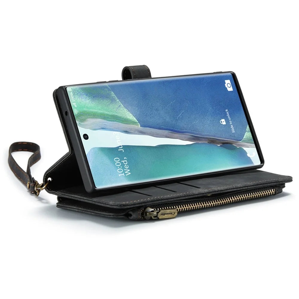 For Samsung Galaxy Note20 Ultra 4G / 5G Phone Cases with Strap CASEME C30 Zipper Multiple Card Holder PU Leather Cover - Black - 2