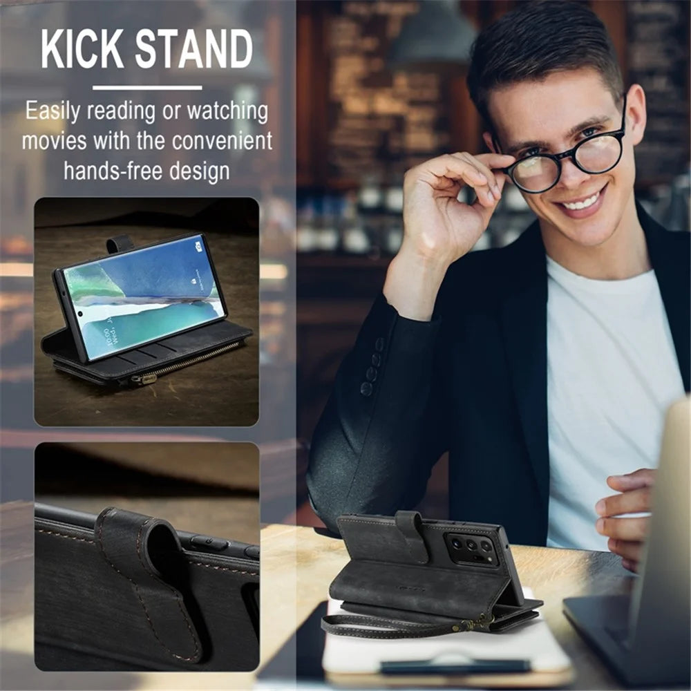 For Samsung Galaxy Note20 Ultra 4G / 5G Phone Cases with Strap CASEME C30 Zipper Multiple Card Holder PU Leather Cover - Black - 7