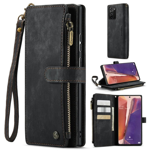 For Samsung Galaxy Note20 5G / 4G Phone Cases with Strap CASEME C30 Zipper Multiple Card Holder PU Leather Cover - Black - 1
