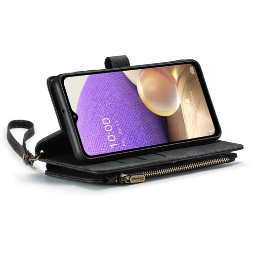 For Samsung Galaxy A32 5G / M32 5G Phone Cases with Strap CASEME C30 Zipper Multiple Card Holder PU Leather Cover - Black - 2