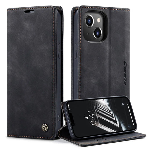CASEME 013 Series for iPhone 14 Plus 6.7 inch  Shockproof Flip Case Anti-wear PU Leather Wallet Cover Stand Magnetic Auto-absorbed Shell - Black - 1