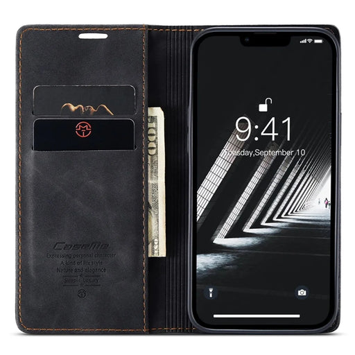 CASEME 013 Series for iPhone 14 Plus 6.7 inch  Shockproof Flip Case Anti-wear PU Leather Wallet Cover Stand Magnetic Auto-absorbed Shell - Black - 2