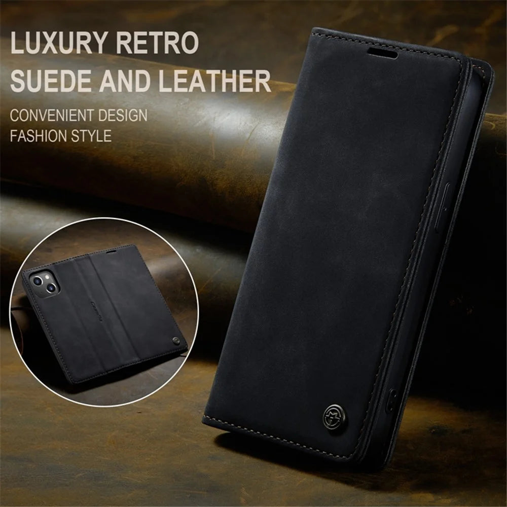 CASEME 013 Series for iPhone 14 Plus 6.7 inch  Shockproof Flip Case Anti-wear PU Leather Wallet Cover Stand Magnetic Auto-absorbed Shell - Black - 4