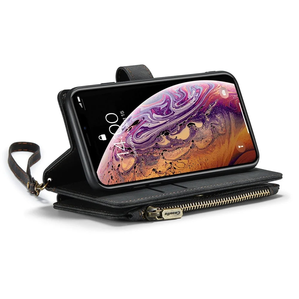 For iPhone X / XS Phone Cases with Strap CASEME C30 Zipper Multiple Card Holder PU Leather Cover - Black - 2