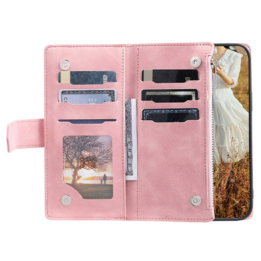 005 Style For Samsung Galaxy S21+ 5G, Drop-proof Phone Case PU Leather Rhombus Texture Zipper Pocket Wallet Cover Stand with Strap - Pink - 2