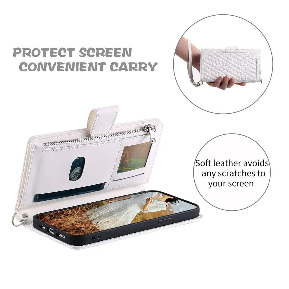 005 Style For Samsung Galaxy S20 FE 4G / 5G / S20 FE 2022 / S20 Lite, PU Leather Anti-scratch Rhombus Texture Phone Case Zipper Pocket Wallet Stand Cover with Lanyard / Strap - White - 5