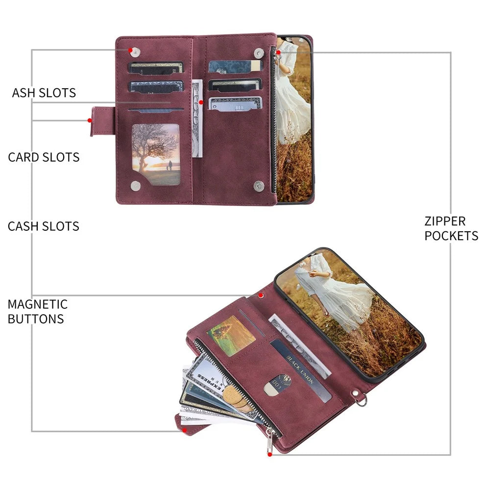 005 Style For Samsung Galaxy A51 4G SM-A515, Rhombus Texture Wallet Style PU Leather Phone Case Zipper Pocket Stand Feature Shell with Strap - Wine Red - 5