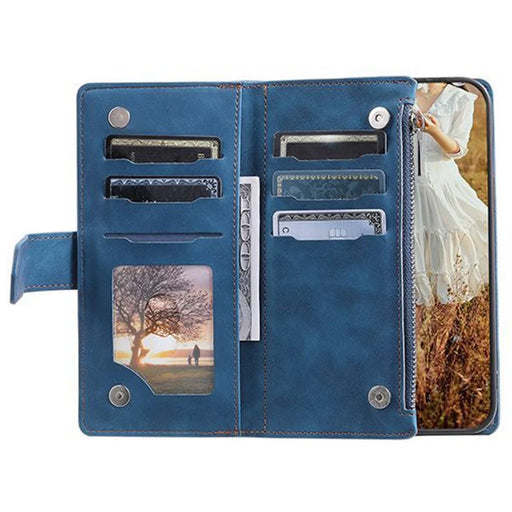 005 Style For Samsung Galaxy A52 4G / 5G / A52s 5G, Rhombus Texture PU Leather Stand Phone Case Zipper Pocket Wallet Style Shell with Strap - Blue - 2
