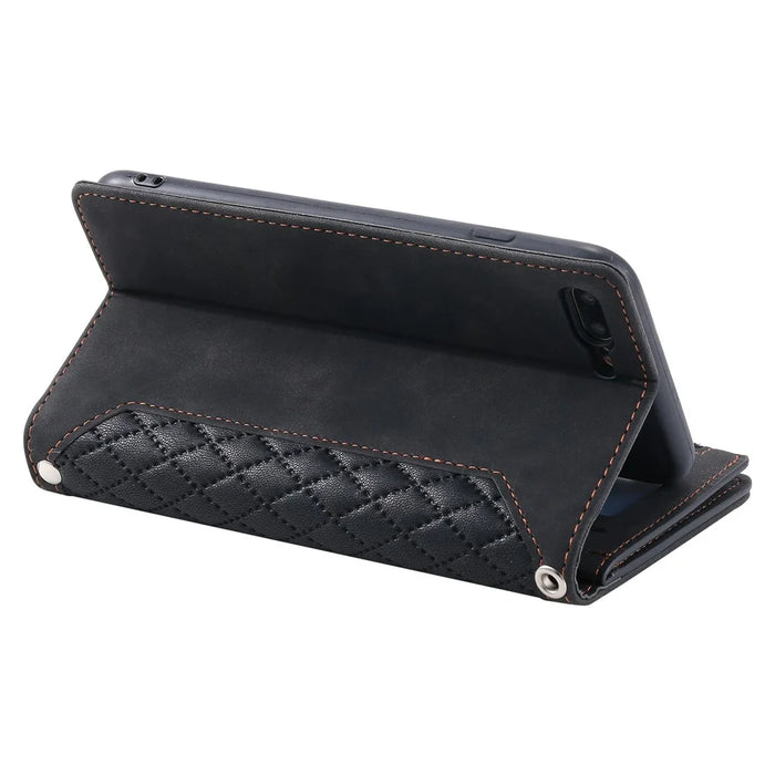 For iPhone 7 Plus / 8 Plus 5.5 inch 005 Style Zipper Pocket Leather Rhombus Texture Cover Multiple Card Slots Phone Case with Shoulder Strap and Hand Strap - Black - 3