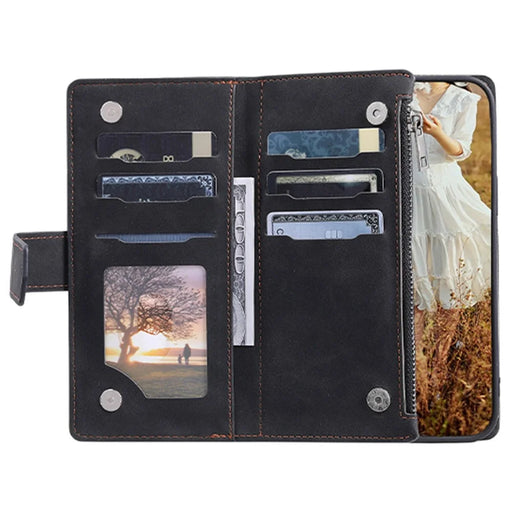 005 Style For iPhone 14 Pro Max 6.7 inch, Drop-proof Phone Flip Wallet Case Stand PU Leather Rhombus Texture Zipper Pocket Anti-scratch Cellphone Cover with Strap - Black - 2