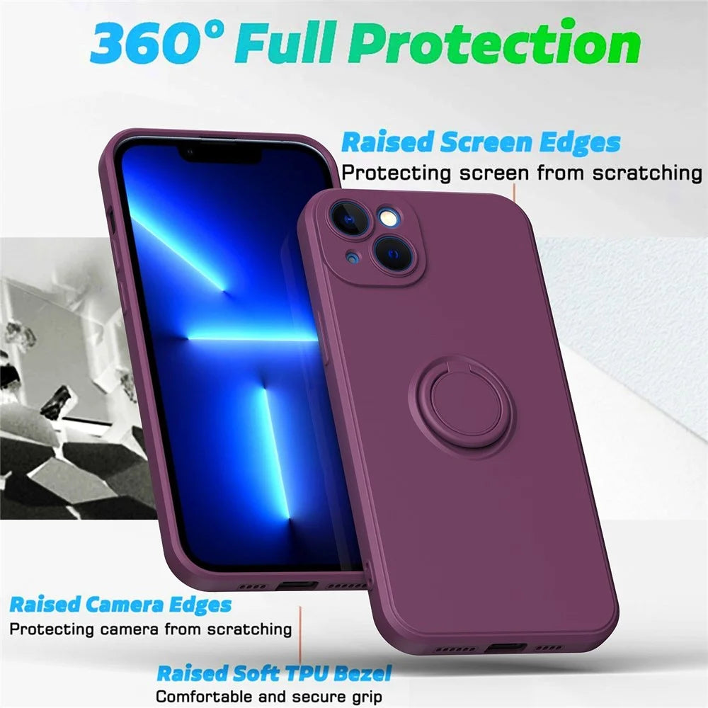 For iPhone 14 Plus 6.7 inch  Ring Holder Kickstand TPU Case Rubberized Soft TPU Cover with Built-in Metal Sheet - Cherry Blossom Purple - 3