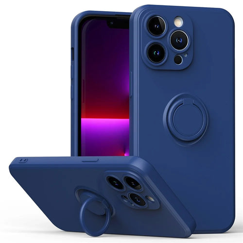 For iPhone 14 Pro Max 6.7 inch Ring Kickstand Rubberized TPU Case Anti-scratch Phone Cover Protector - Blue - 1