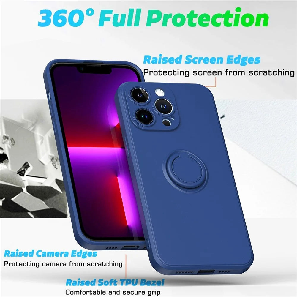 For iPhone 14 Pro Max 6.7 inch Ring Kickstand Rubberized TPU Case Anti-scratch Phone Cover Protector - Blue - 3