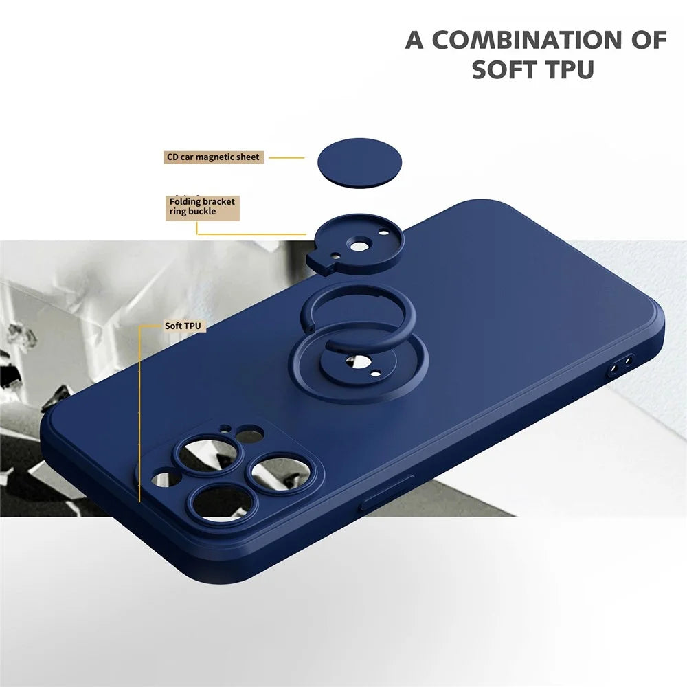 For iPhone 14 Pro Max 6.7 inch Ring Kickstand Rubberized TPU Case Anti-scratch Phone Cover Protector - Blue - 4