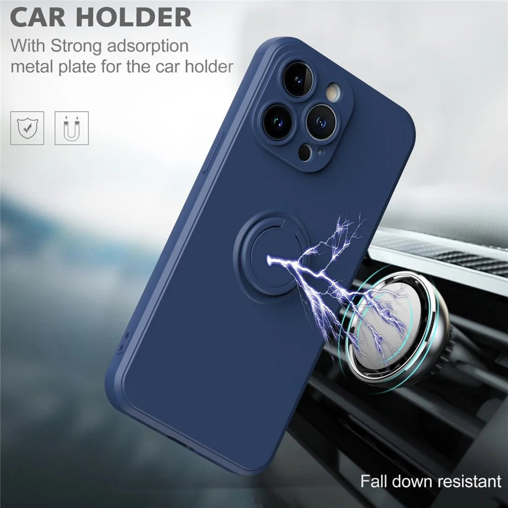 For iPhone 14 Pro Max 6.7 inch Ring Kickstand Rubberized TPU Case Anti-scratch Phone Cover Protector - Blue - 5