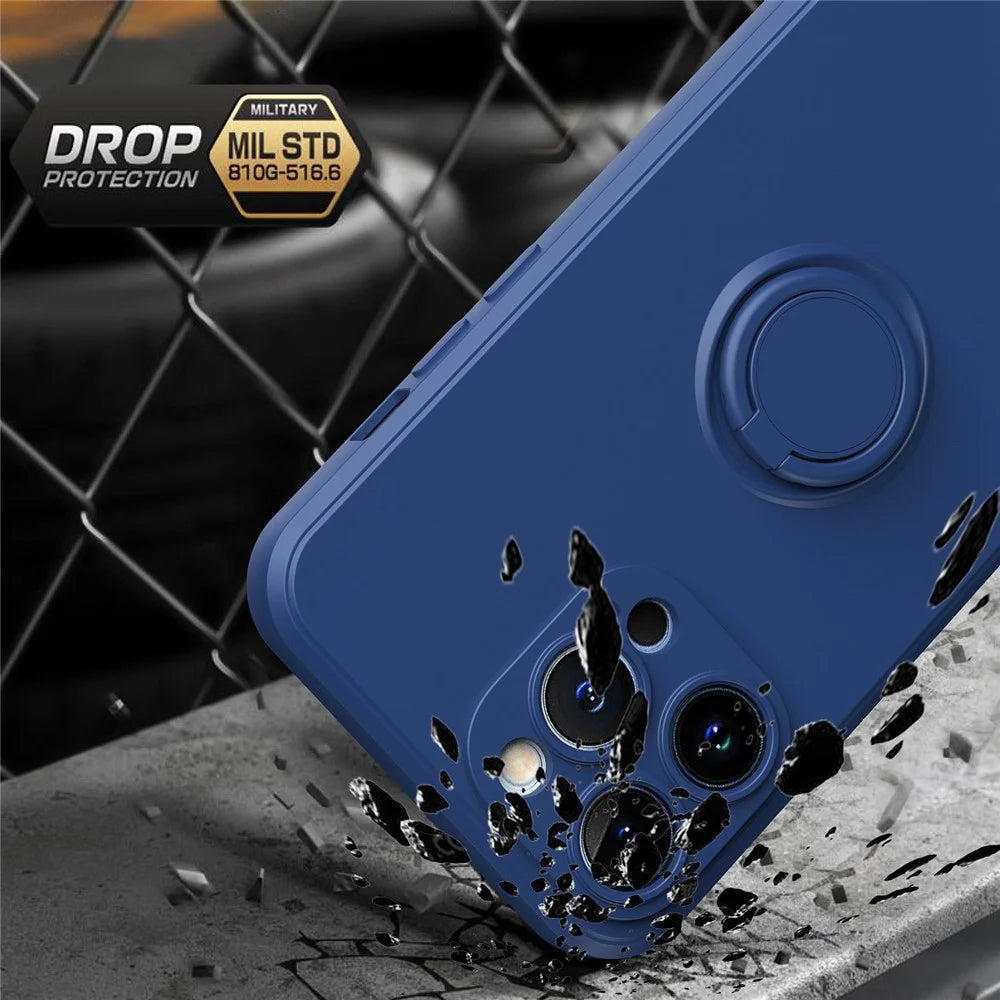 For iPhone 14 Pro Max 6.7 inch Ring Kickstand Rubberized TPU Case Anti-scratch Phone Cover Protector - Blue - 6