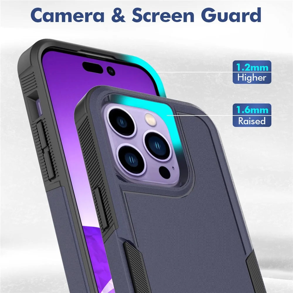 Smartphone Case for iPhone 14 Pro 6.1 inch, Drop Protection Raised Edge PC+TPU Mobile Phone Cover - Dark Blue - 5