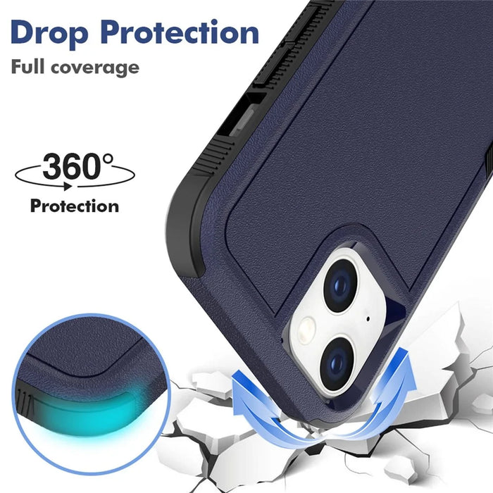Cell Phone Case for iPhone 14 6.1 inch, Anti-scratch Raised Edge PC+TPU Mobile Phone Cover - Dark Blue - 3