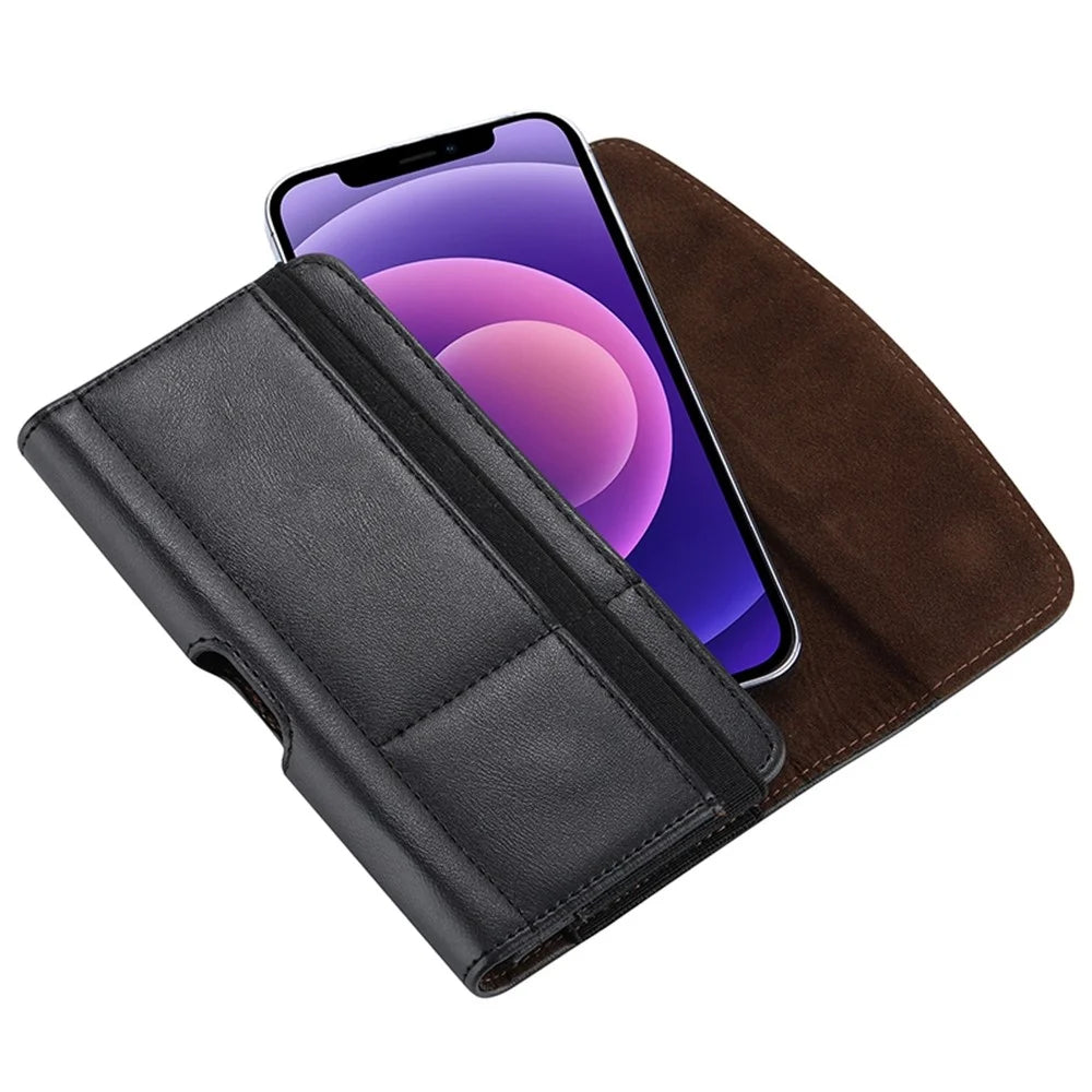 Cell Phone Belt Holster Waist Pouch Horizontal PU Leather Phone Bag Case, Size XL (Inner Size: 16x8.5x2cm) - 2