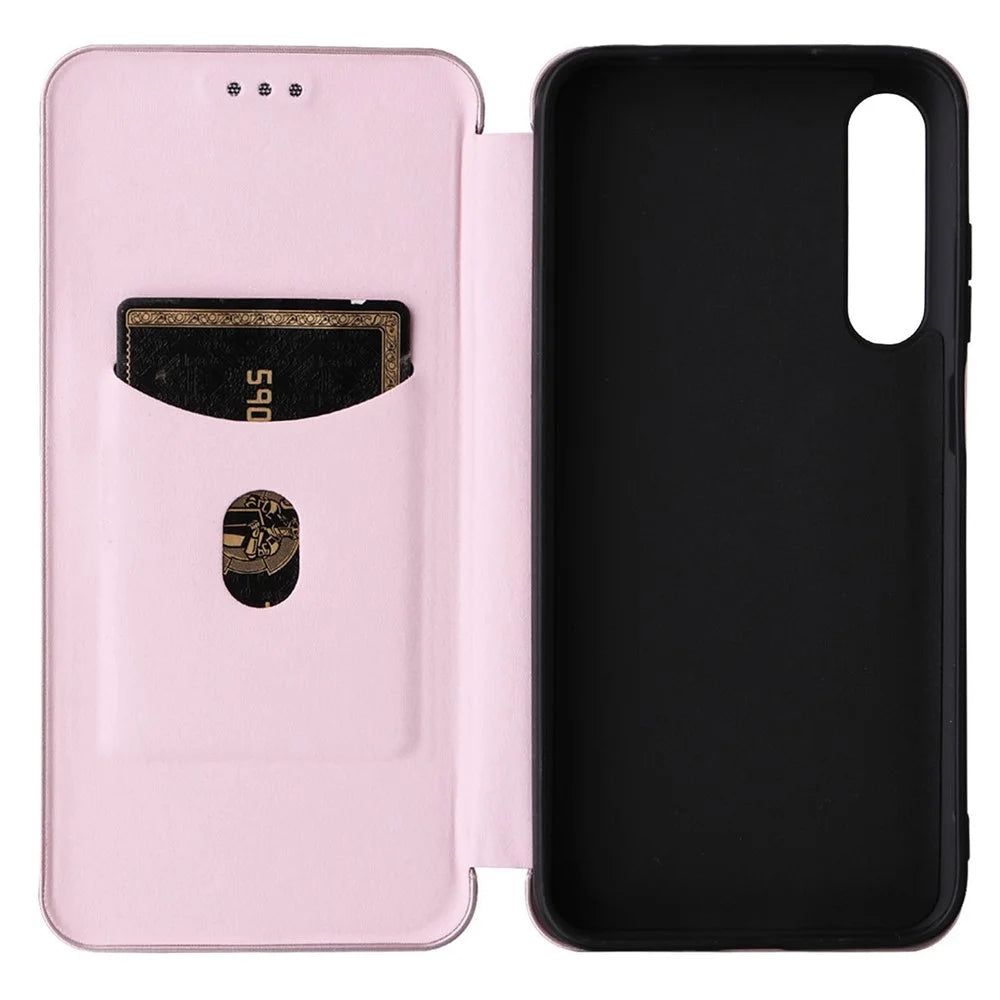 For HTC Desire 22 Pro 5G Card Holder Carbon Fiber Texture PU Leather Case Stand Phone Cover - Rose Gold - 6
