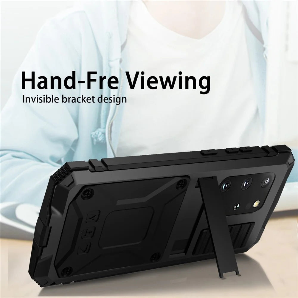 R-JUST For Samsung Galaxy S20 Plus 4G / 5G Dust-proof Splash-proof Drop-proof Phone Case Metal + Silicone + PC Kickstand Feature Cover with Tempered Glass Film - Black - 2