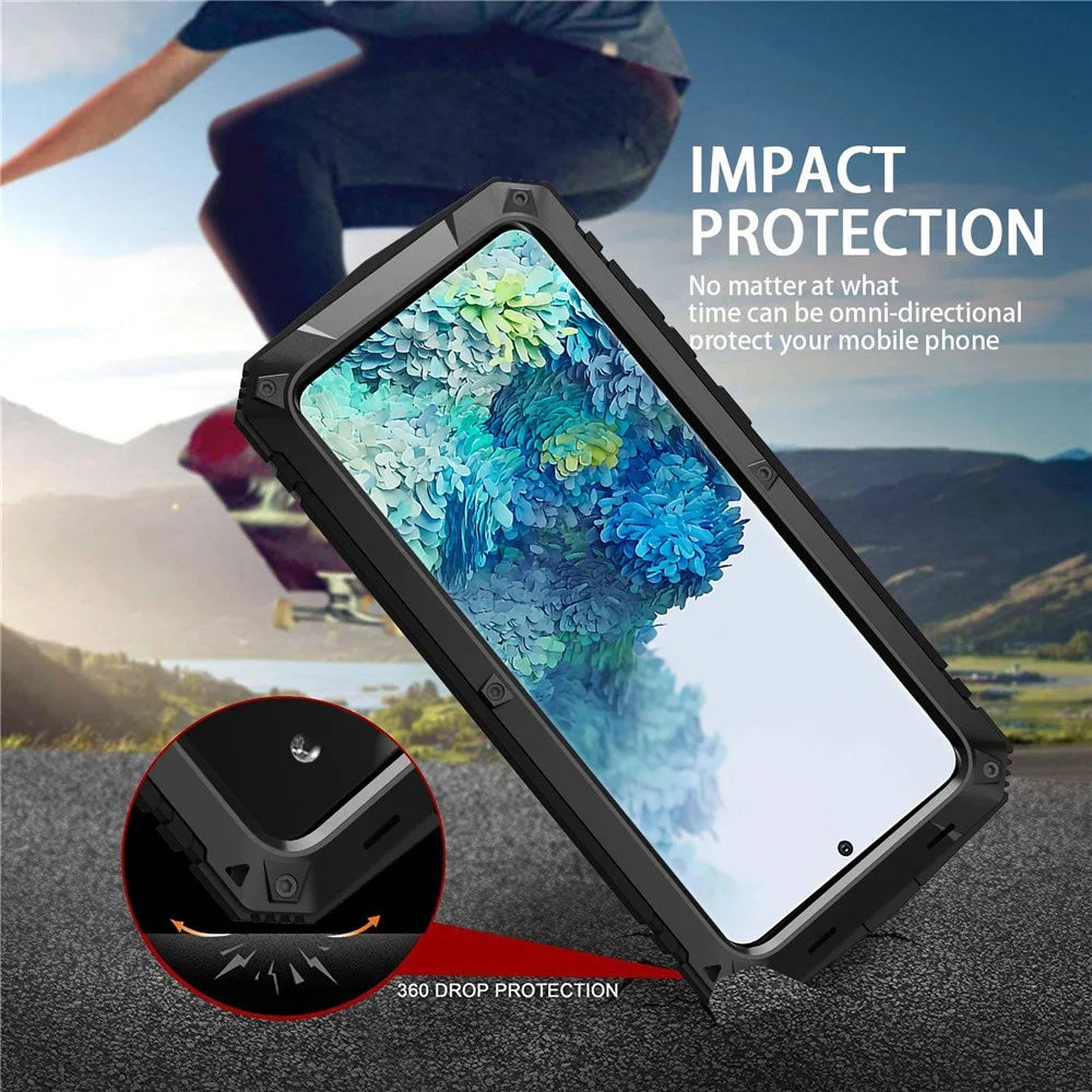 R-JUST For Samsung Galaxy S20 Plus 4G / 5G Dust-proof Splash-proof Drop-proof Phone Case Metal + Silicone + PC Kickstand Feature Cover with Tempered Glass Film - Black - 3