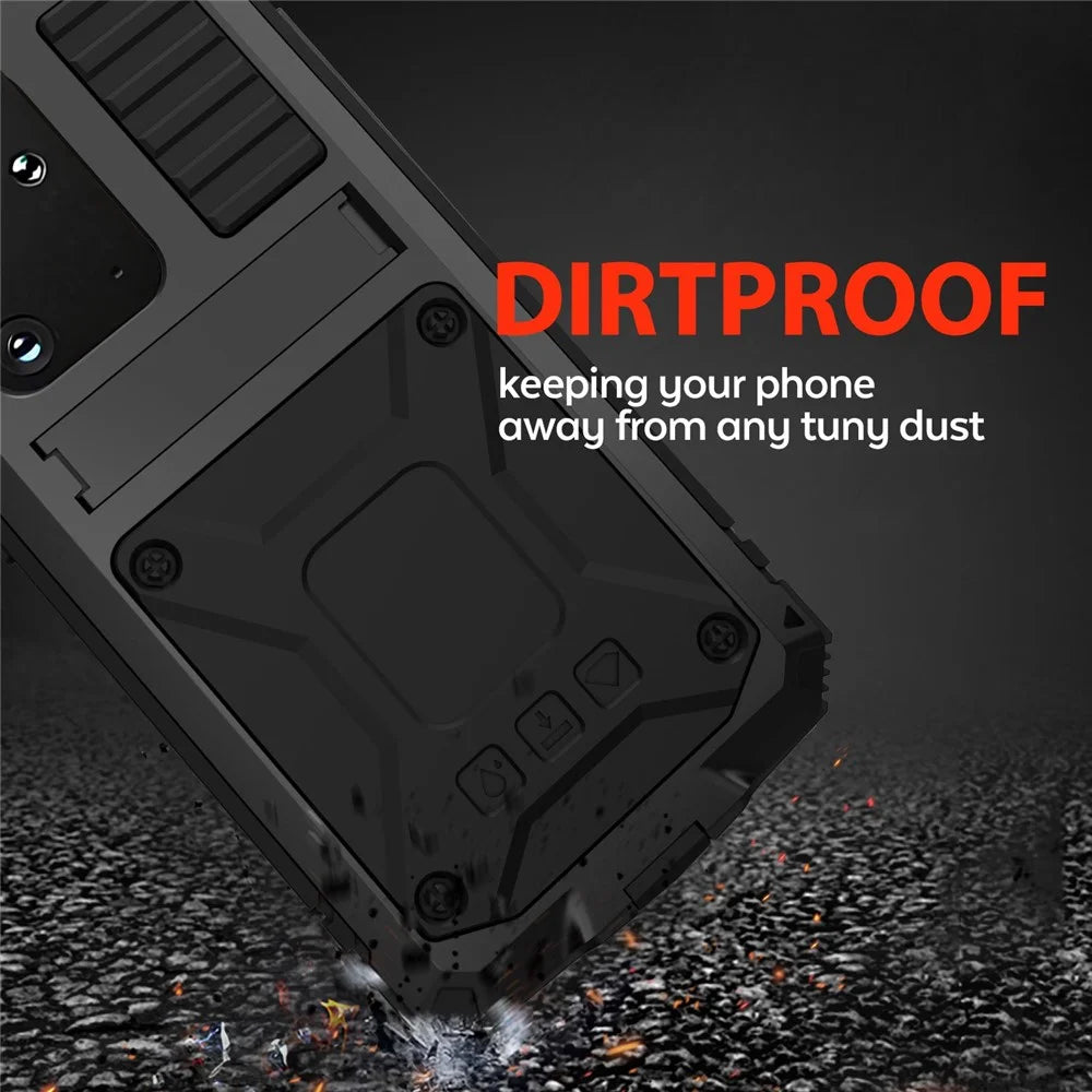 R-JUST For Samsung Galaxy S20 Plus 4G / 5G Dust-proof Splash-proof Drop-proof Phone Case Metal + Silicone + PC Kickstand Feature Cover with Tempered Glass Film - Black - 5