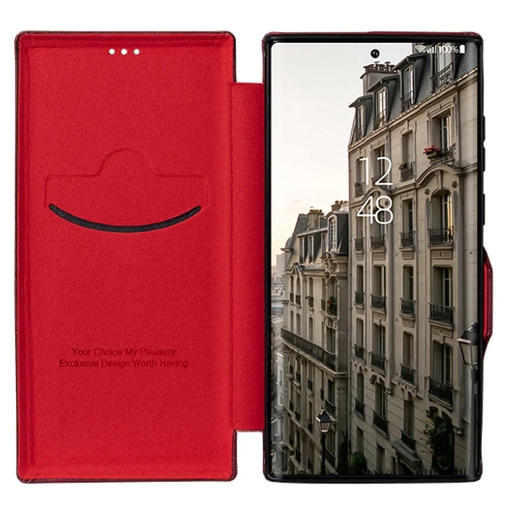 For Samsung Galaxy S22 Ultra 5G Card Holder PU Leather Cover Stand Folio Flip Protective Phone Case - Wine Red - 2
