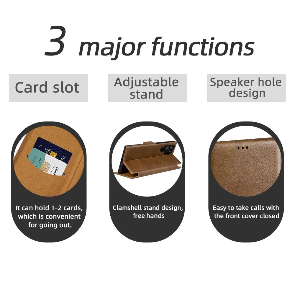 For Samsung Galaxy S22 Ultra 5G Card Holder PU Leather Cover Stand Folio Flip Protective Phone Case - Wine Red - 4