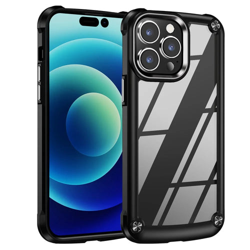 For iPhone 14 Pro Max 6.7 inch Drop-proof Phone Case Anti-scratch PC+TPU Mobile Phone Protective Back Cover Support Wireless Charging - Black - 1