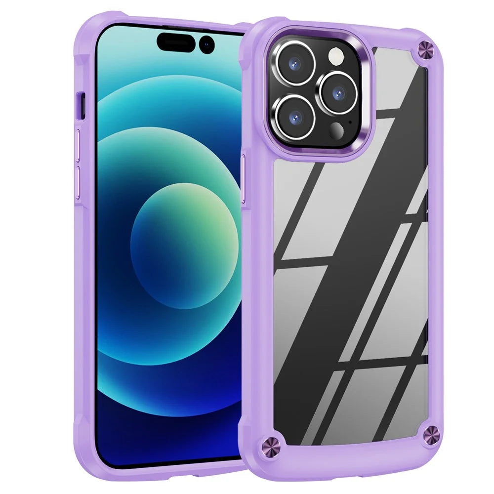 For iPhone 14 Pro 6.1 inch Full Protection Phone Case Anti-drop PC+TPU Mobile Phone Hybrid Back Cover Support Wireless Charging - Purple - 1
