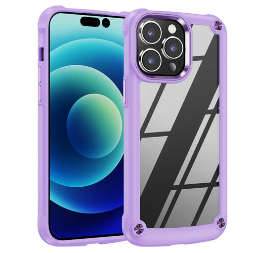 For iPhone 14 Pro 6.1 inch Full Protection Phone Case Anti-drop PC+TPU Mobile Phone Hybrid Back Cover Support Wireless Charging - Purple - 1