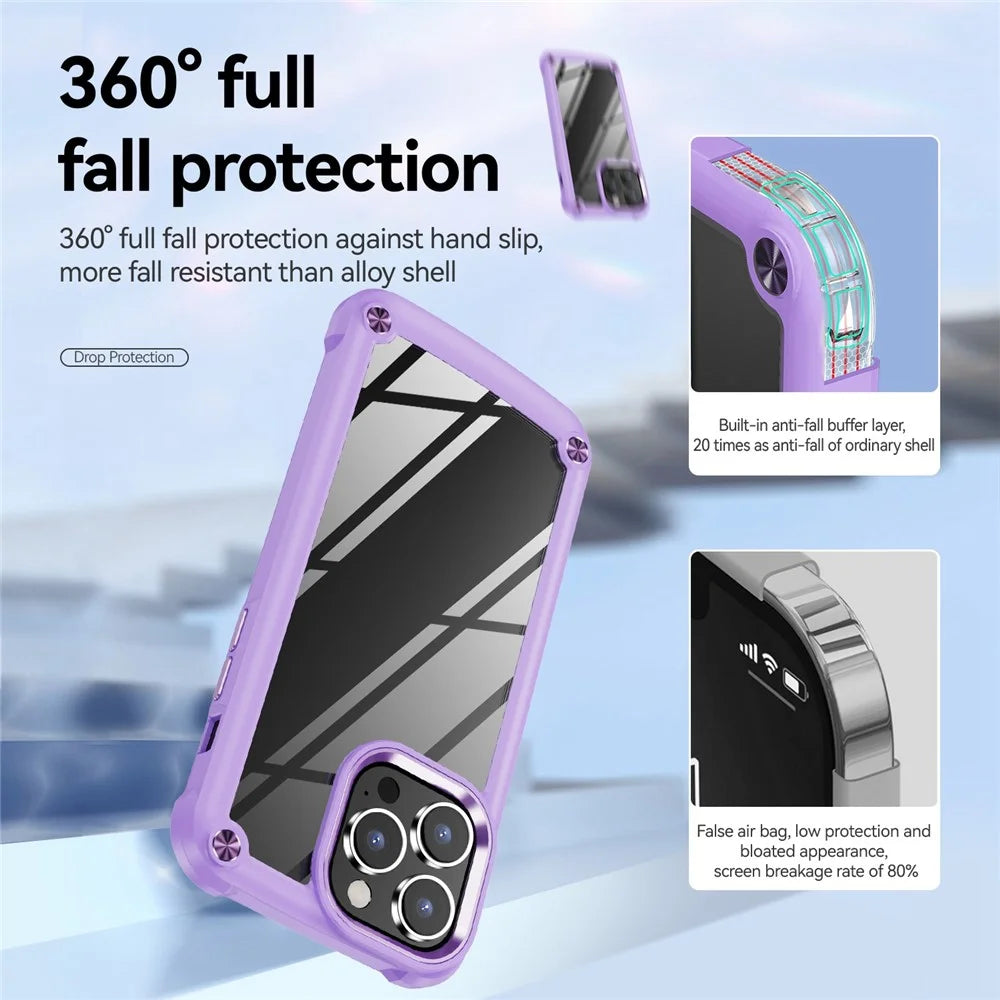 For iPhone 14 Pro 6.1 inch Full Protection Phone Case Anti-drop PC+TPU Mobile Phone Hybrid Back Cover Support Wireless Charging - Purple - 5