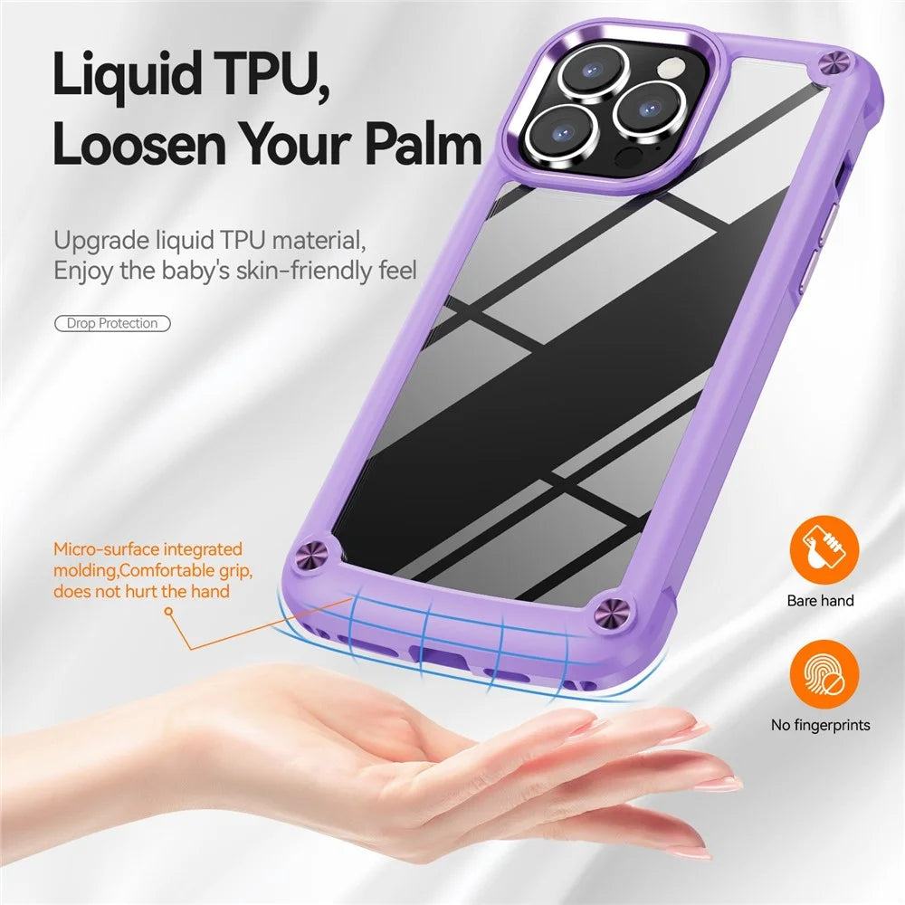 For iPhone 14 Pro 6.1 inch Full Protection Phone Case Anti-drop PC+TPU Mobile Phone Hybrid Back Cover Support Wireless Charging - Purple - 7