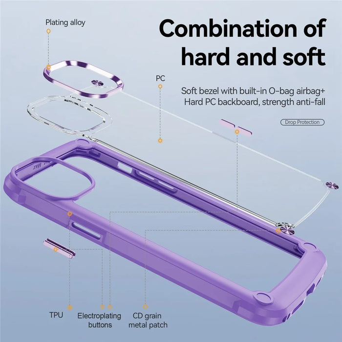 For iPhone 14 Plus 6.7 inch  Phone Case Anti-scratch PC+TPU Mobile Phone Hybrid Back Cover Support Wireless Charging - Purple - 2