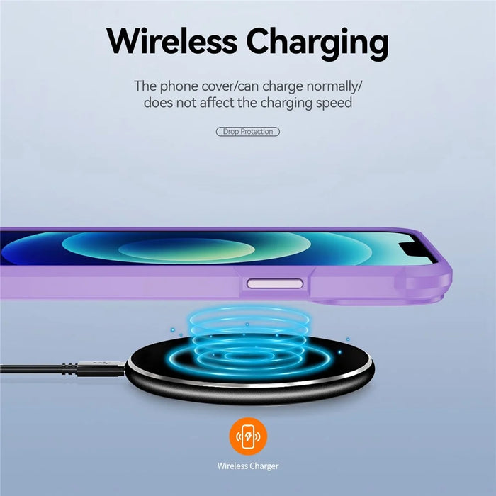 For iPhone 14 Plus 6.7 inch  Phone Case Anti-scratch PC+TPU Mobile Phone Hybrid Back Cover Support Wireless Charging - Purple - 3