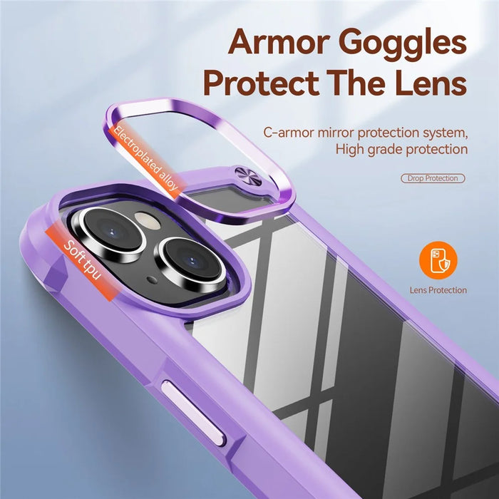 For iPhone 14 Plus 6.7 inch  Phone Case Anti-scratch PC+TPU Mobile Phone Hybrid Back Cover Support Wireless Charging - Purple - 6