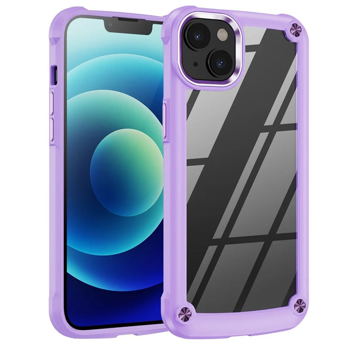 For iPhone 14 Plus 6.7 inch  Phone Case Anti-scratch PC+TPU Mobile Phone Hybrid Back Cover Support Wireless Charging - Purple - 7