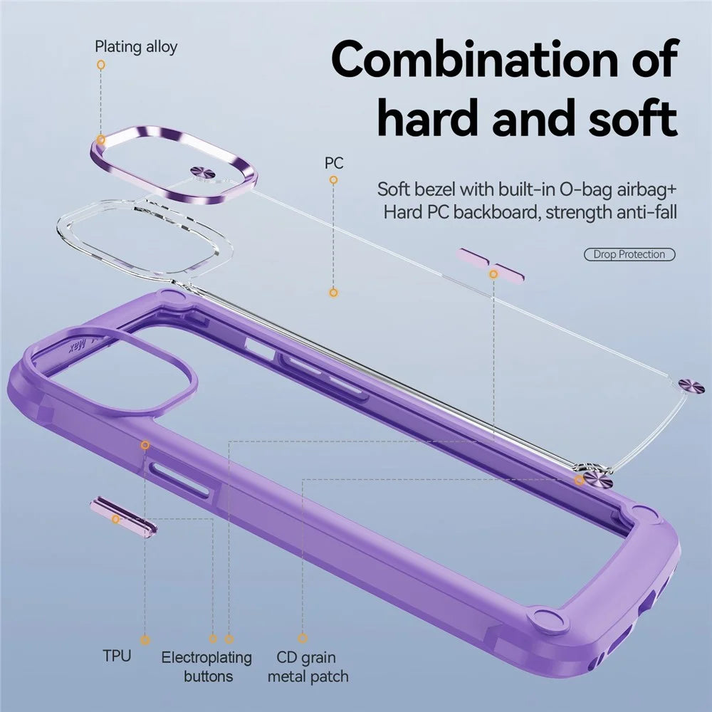Drop-proof Phone Case for iPhone 14 6.1 inch, PC+TPU Mobile Phone Hybrid Back Cover - Purple - 2