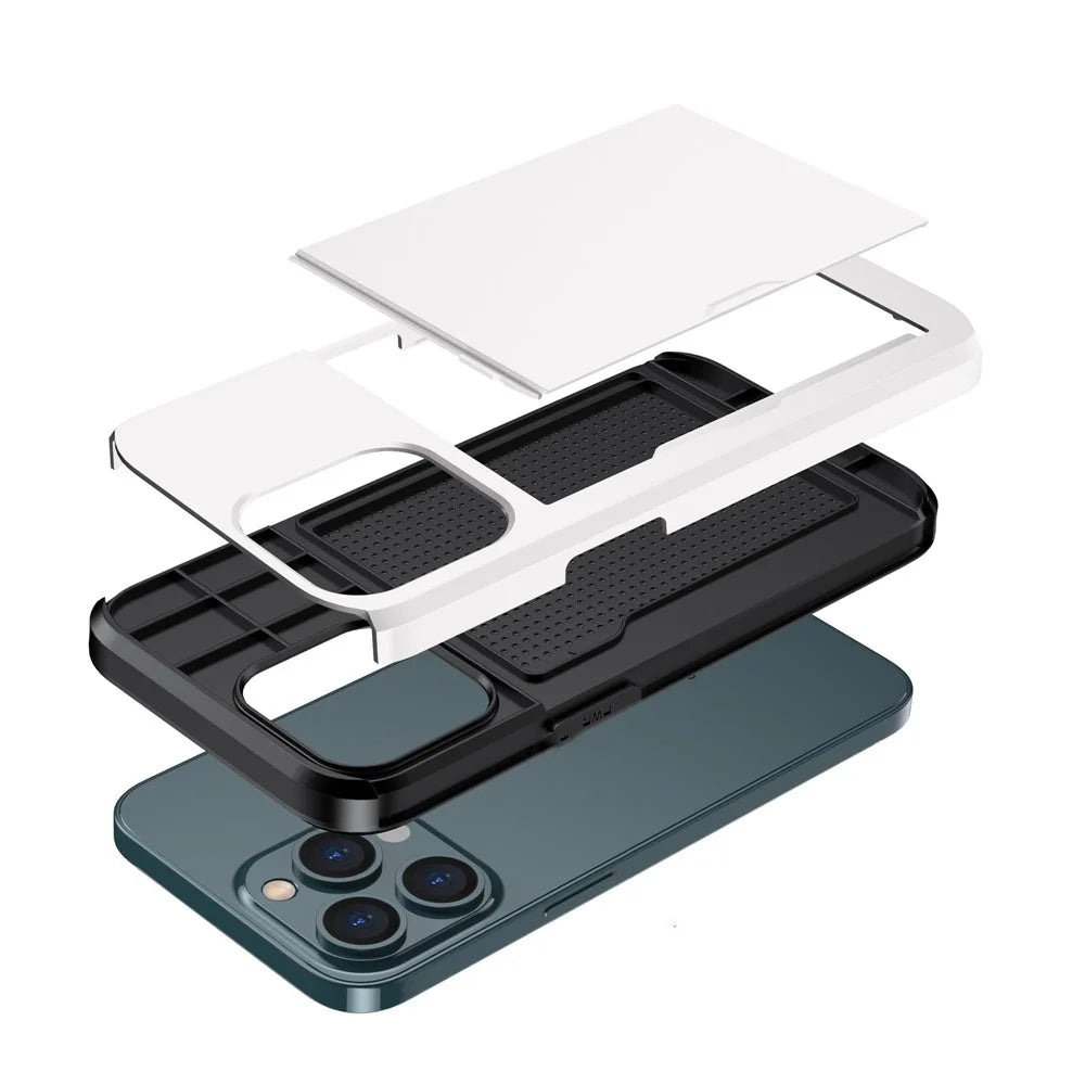 For iPhone 14 Pro Max 6.7 inch TPU + PC Hybrid Case Shockproof Phone Cover with Slide Card Holder - White - 3