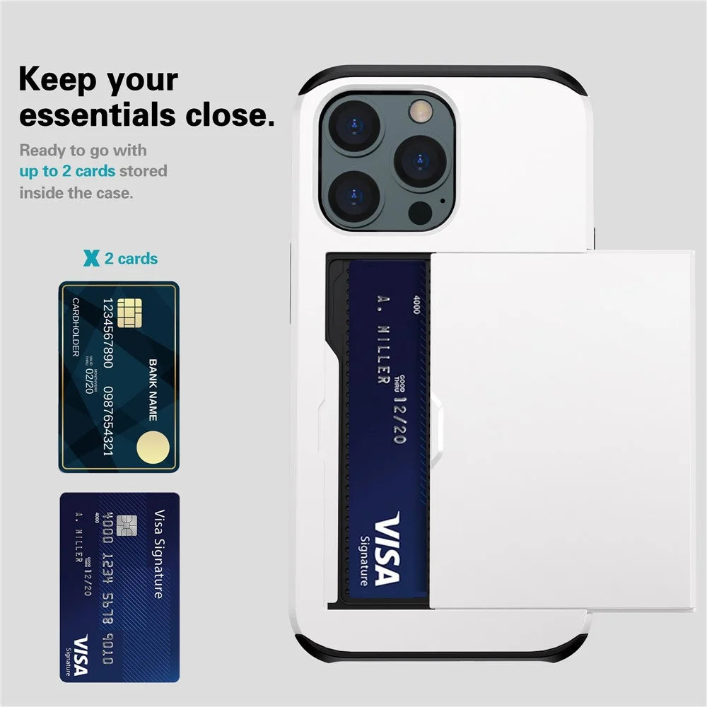 For iPhone 14 Pro Max 6.7 inch TPU + PC Hybrid Case Shockproof Phone Cover with Slide Card Holder - White - 7
