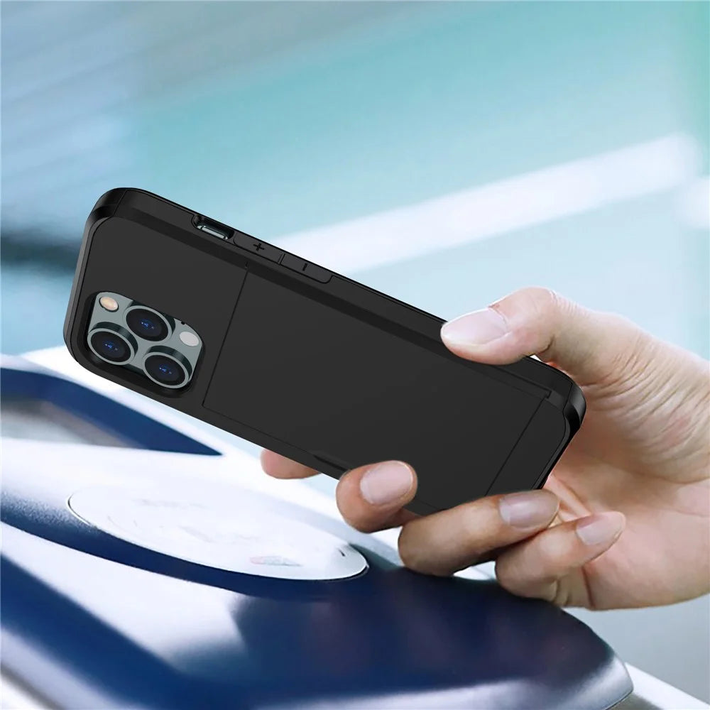 For iPhone 14 Pro 6.1 inch Anti-scratch Phone Case Card Holder  Soft TPU + Hard PC Hybrid Cover - Black - 2