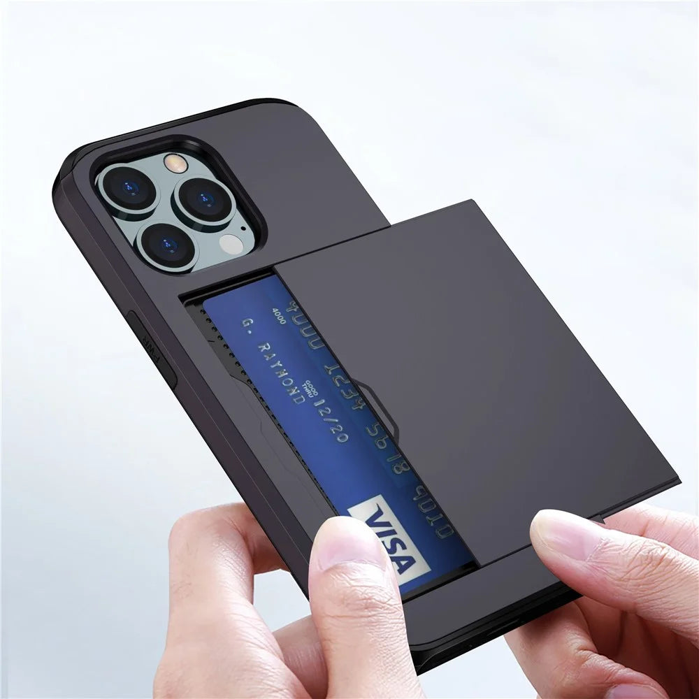 For iPhone 14 Pro 6.1 inch Anti-scratch Phone Case Card Holder  Soft TPU + Hard PC Hybrid Cover - Black - 3